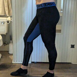 Mens Nike Pro Combat Black/Neon Yellow Hyperwarm Compression Running Tights L